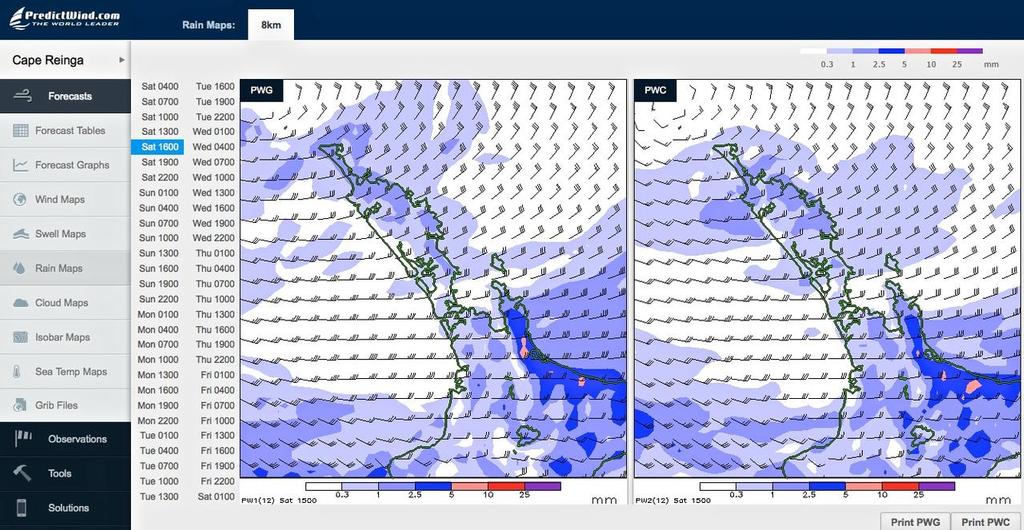 Rain map - Saturday March 15, 1600hrs - Auckland  - PredictWind Cyclone Lusi © PredictWind http://www.predictwind.com